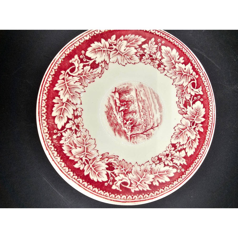Homer Laughlin Currier & Ives View of New York Pink Red Transferware Saucer